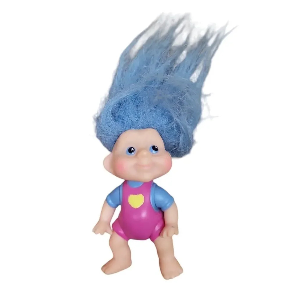 Magic Troll Babies1991 Applause Baby Troll Blue heart Overalls Blue Hair